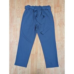 NEW Grace Karin Paper bag Pants Women 2XL Blue Crop Stretch Elastic Waist Belted